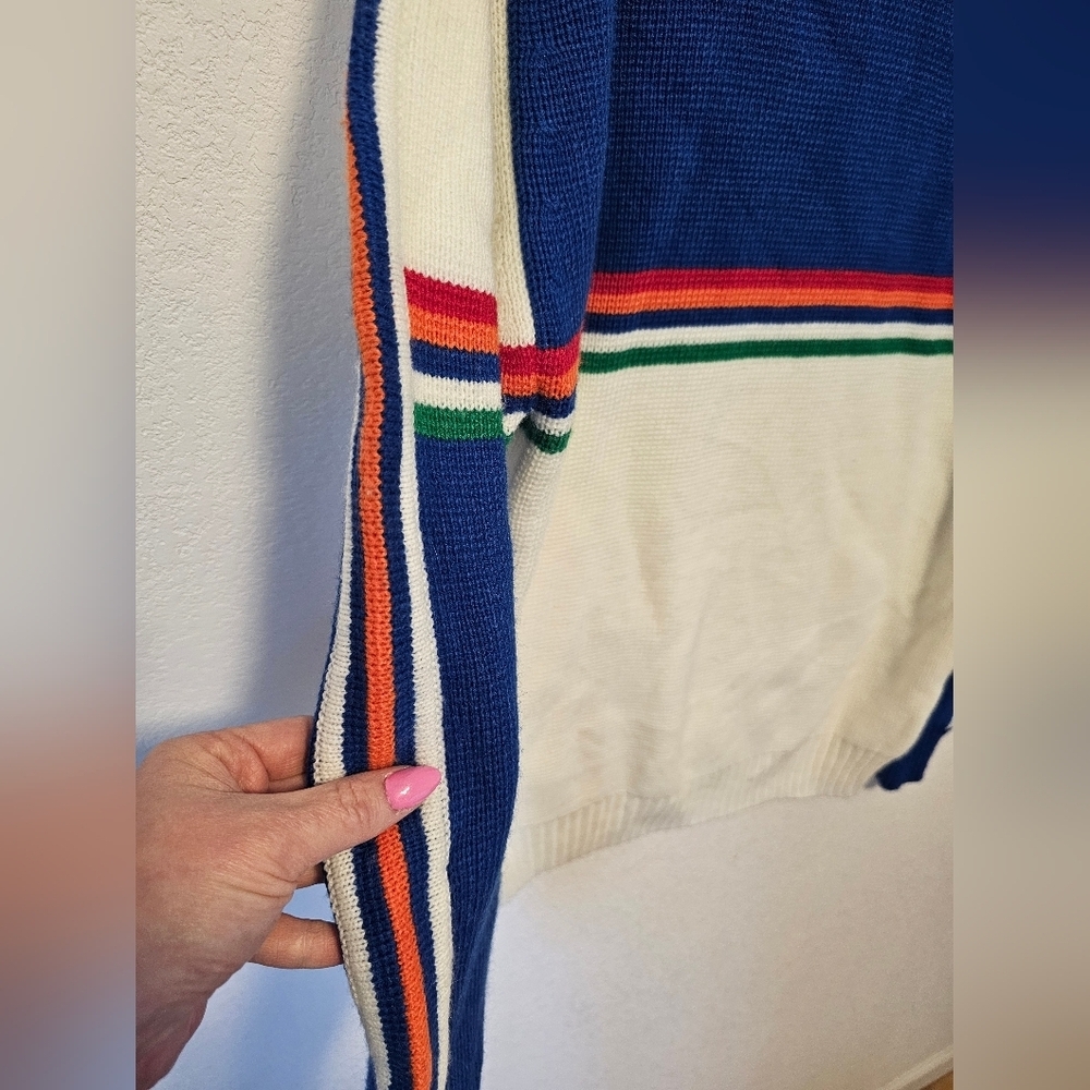Jordan Marsh Vintage Y2K Blue and Cream Striped Crewneck Sweater Size Medium - Picture 3 of 9